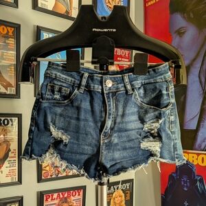 SHEIN Blue Distressed Jean Shorts